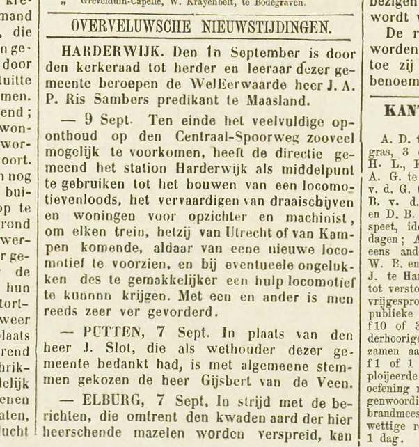 Start Depot spoor Overveluwsch Weekblad 11 september 1875